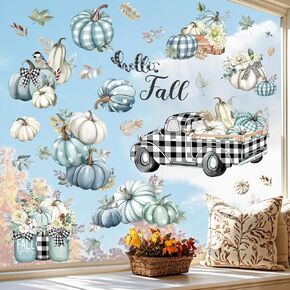 decalmile Woodland Animals Fall Pumpkin Window Clings Deer Fox Racoon Autumn Harvest Double Sided Window Decals Anti-Collision Window Stickers