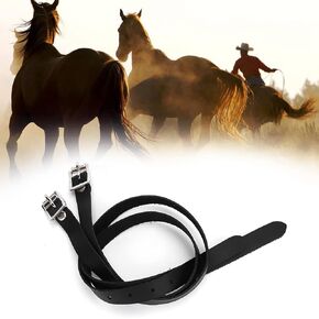 Yctze Black Stirrup Leathers Spur Straps Lengthen Pair with Stainless Steel Buckle Horse Riding Accessories for Toddlers, Kids, Children, English Equestrian, 50cm