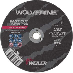 عجلة قطع Weiler 56099 مقاس 4 بوصات، قطع سريع من الفولاذ/المعدن Wolverine AO، قطع قيمة، 1/8 بوصة A36T نوع 1 3/8 بوصة (عبوة من 25 قطعة) in Saudi Arabia