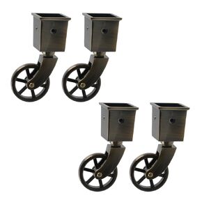 MY MIRONEY 4Pcs Zinc Alloy Swivel Cup Casters 1.2" x 1.2" Square Cup Casters Furniture Casters Wheels for Table Chair Sofa, 1.93" Diameter Wheel, Antique Bronze