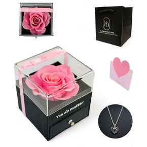 Pink Preserved Rose, Rose with Necklace Box, Box of Roses, Gifts for Her, Flower Birthday Gift, Preserved Rose with Necklace Pink, Preserved Flowers