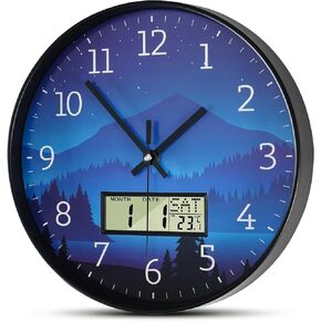 Wall Clock, 12 Inch Dial Non-Ticking Silent Wall Clocks Battery Operated Analog with LCD Display for Calendar and Temperature Modern Wall Clock for Living Room, Bedroom, Kitchen, Office Decor