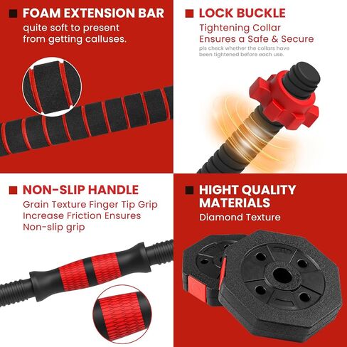 Adjustable Dumbbells Set 22LBS/33LBS/44LBS/55LBS/66LBS Free Weight Set with Connector, Free Weights Dumbbells Set for Barbell, Weightlift, Fitness Exercises for Home Gym Men Women in Saudi Arabia