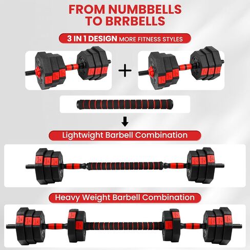 Adjustable Dumbbells Set 22LBS/33LBS/44LBS/55LBS/66LBS Free Weight Set with Connector, Free Weights Dumbbells Set for Barbell, Weightlift, Fitness Exercises for Home Gym Men Women in Saudi Arabia