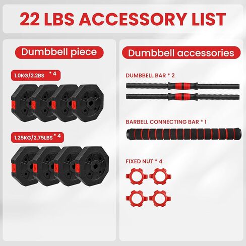 Adjustable Dumbbells Set 22LBS/33LBS/44LBS/55LBS/66LBS Free Weight Set with Connector, Free Weights Dumbbells Set for Barbell, Weightlift, Fitness Exercises for Home Gym Men Women in Saudi Arabia