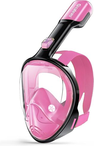 Greatever Full Face Snorkel Mask, Snorkeling Gear for Adults with Latest Dry Top Breathing System and Detachable Camera Mount, Foldable Snorkel Mask Adult, Snorkels Anti-Fog(Pink/Black, L/XL) in Kuwait