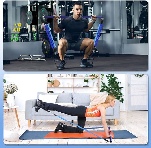 Hommie Portable Pilates Bar Kit with Resistance Bands for Men and Women, Upgraded 3 Section Pilates Bar with Resistance Bands (20/40/50lb) for Home Gym Equipment Supports Full-Body in Kuwait