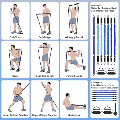 Hommie Portable Pilates Bar Kit with Resistance Bands for Men and Women, Upgraded 3 Section Pilates Bar with Resistance Bands (20/40/50lb) for Home Gym Equipment Supports Full-Body in Kuwait
