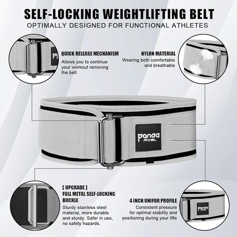 حزام رفع الأثقال من Pixel Panda سريع القفل لكمال الأجسام ورفع الأثقال والتدريب المتقاطع - حزام صالة الألعاب الرياضية 4 بوصة مع مشبك معدني - دعم خلفي لرفع الأثقال قابل للتعديل in Kuwait