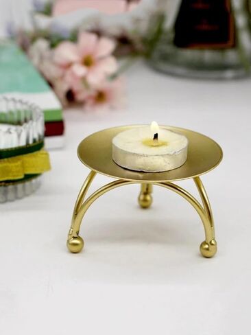 B H Handicrafts Handemade Gold Metal Iron Plate Candle Holder, Decorative Iron Pillar Candle Plate Decorative Candle Stand for Table Centerpiece Iron Wedding Pillar Candle & Stands Gifts (Pack of 1) in Saudi Arabia