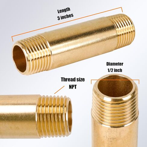 Brass Long Nipple, 1/2" x 1/2", 3" Length, Male NPT Pipe Replacement, Fits for Fuel, Air, Water, Oil, and Gas WOG (1 Count) in Saudi Arabia