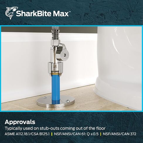 SharkBite Max 1/2 x 3/8 بوصة صمام توقف مستقيم للضغط، ربع دورة، ادفع لتوصيل تركيبات السباكة النحاسية، أنابيب PEX، النحاس، CPVC، PE-RT، HDPE، UR23037 in Kuwait