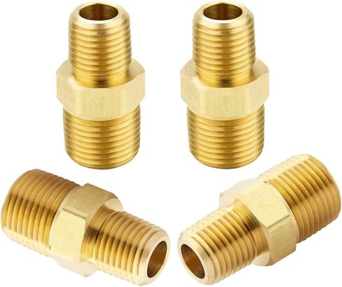 4pcs Brass Pipe Fitting, Reducer Adapter, Hex Nipple, 3/4-Inch Male Pipe x 1/2-Inch Male Pipe in Kuwait