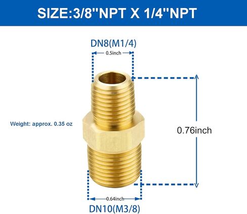 4pcs Brass Pipe Fitting, Reducer Adapter, Hex Nipple, 3/4-Inch Male Pipe x 1/2-Inch Male Pipe in Kuwait