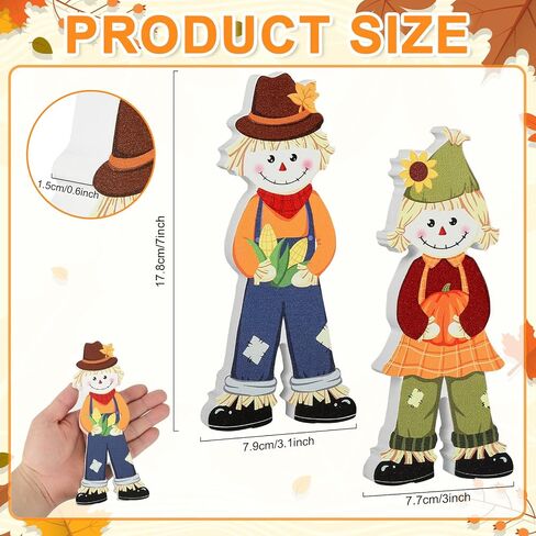 2Pcs Fall Decorations for Home, Wooden Fall Scarecrow Block Signs Autumn Tiered Tray Decor, Cute Scarecrow Fall Table Centerpieces, Thanksgiving Tabletop Decor for Harvest Party Decorations (Standing) in Saudi Arabia