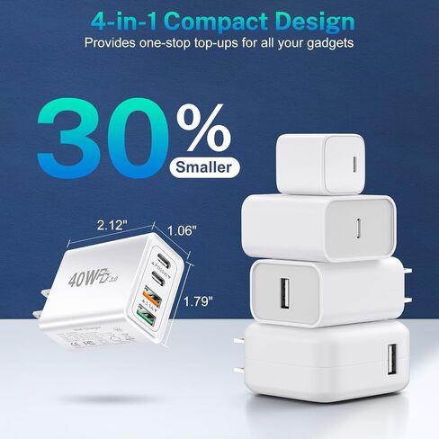 USB C Fast Charger 40W USB C Wall Charger Block Type C Charging Blocks Boxeroo USBC Power Delivery Fast Plug Adapter for iPhone 15/14 13 12 11 Pro Max XS XR X 8 7 6 SE, iPad, Samsung in Saudi Arabia