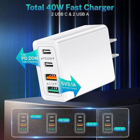 USB C Fast Charger 40W USB C Wall Charger Block Type C Charging Blocks Boxeroo USBC Power Delivery Fast Plug Adapter for iPhone 15/14 13 12 11 Pro Max XS XR X 8 7 6 SE, iPad, Samsung in Saudi Arabia