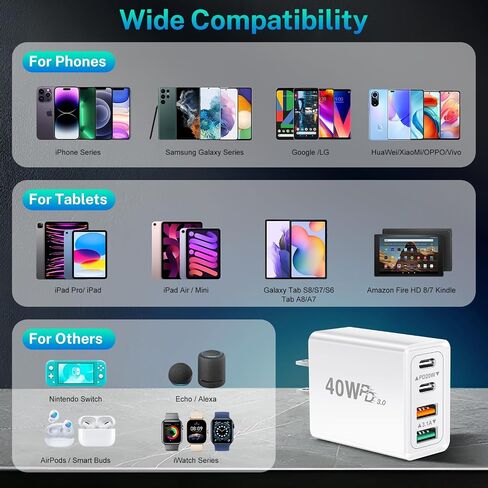 USB C Fast Charger 40W USB C Wall Charger Block Type C Charging Blocks Boxeroo USBC Power Delivery Fast Plug Adapter for iPhone 15/14 13 12 11 Pro Max XS XR X 8 7 6 SE, iPad, Samsung in Saudi Arabia