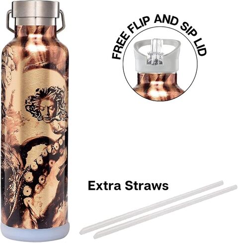 Rehydrated Pro 25oz Insulated Water Bottle with Straw, Bonus Lids and Leak Proof Flask to Keep Liquids Hot or Cold- Triple Wall Vacuum Water Bottle Insulated, Perfect for Gifts in Saudi Arabia