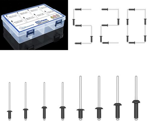 520Pcs Black Pop Rivets Assortment Kit 8 Sizes 1/8" 5/32" 3/16" Aluminum Rivets Assorted Blind Rivets with Case for Metal, Marine Boat, Automotive, Railway in Saudi Arabia