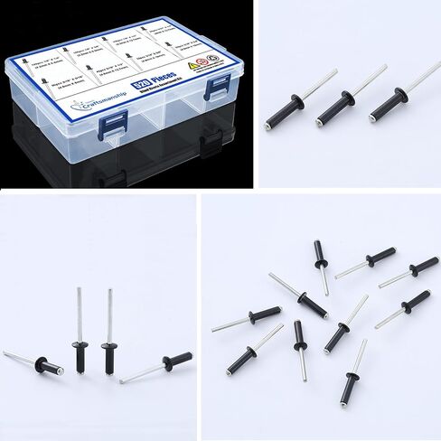 520Pcs Black Pop Rivets Assortment Kit 8 Sizes 1/8" 5/32" 3/16" Aluminum Rivets Assorted Blind Rivets with Case for Metal, Marine Boat, Automotive, Railway in Saudi Arabia