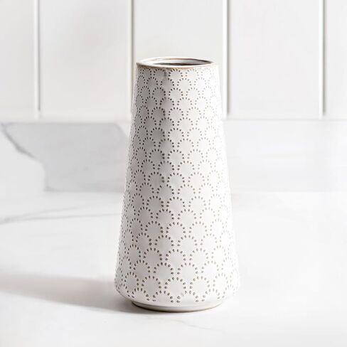 White Ceramic Vase for Centerpieces, 6 Inch+7.1 Inch Vase for Lego Flowers,Tulip and Pampas Grass, Embossed Farmhouse Flower Vases for Home Living Room Dining Table Office Decor, Arctic White in Saudi Arabia