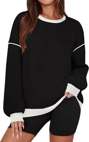 ZESICA Sweatshirts for Women Casual Long Sleeve Crewneck Contrast Color Oversized Pullover Tops 2024 Fall Clothes in Saudi Arabia