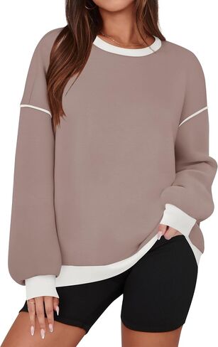 ZESICA Sweatshirts for Women Casual Long Sleeve Crewneck Contrast Color Oversized Pullover Tops 2024 Fall Clothes in Saudi Arabia