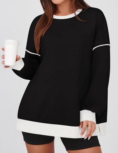 ZESICA Sweatshirts for Women Casual Long Sleeve Crewneck Contrast Color Oversized Pullover Tops 2024 Fall Clothes in Saudi Arabia