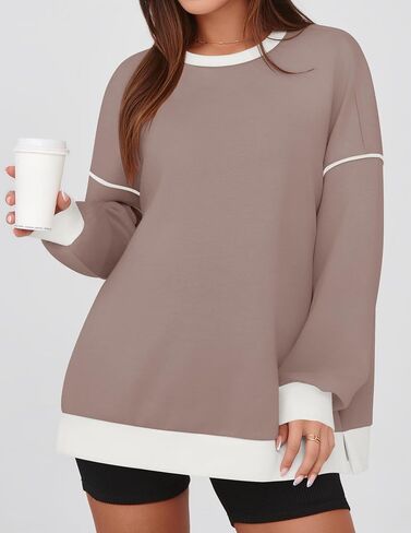 ZESICA Sweatshirts for Women Casual Long Sleeve Crewneck Contrast Color Oversized Pullover Tops 2024 Fall Clothes in Saudi Arabia