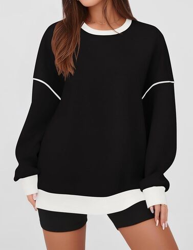 ZESICA Sweatshirts for Women Casual Long Sleeve Crewneck Contrast Color Oversized Pullover Tops 2024 Fall Clothes in Saudi Arabia