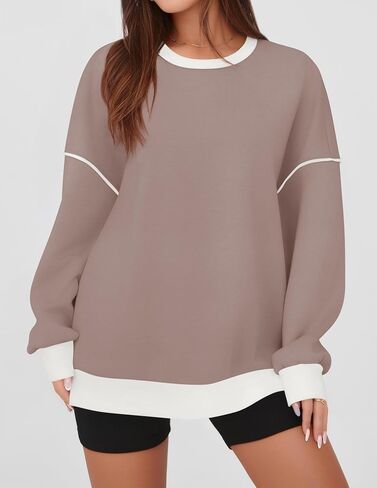 ZESICA Sweatshirts for Women Casual Long Sleeve Crewneck Contrast Color Oversized Pullover Tops 2024 Fall Clothes in Saudi Arabia