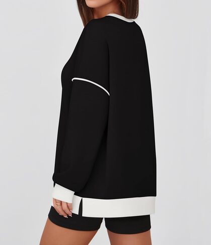 ZESICA Sweatshirts for Women Casual Long Sleeve Crewneck Contrast Color Oversized Pullover Tops 2024 Fall Clothes in Saudi Arabia