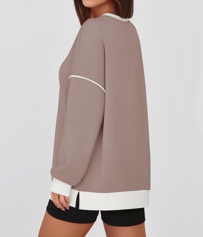 ZESICA Sweatshirts for Women Casual Long Sleeve Crewneck Contrast Color Oversized Pullover Tops 2024 Fall Clothes in Saudi Arabia