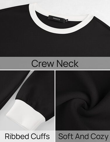 ZESICA Sweatshirts for Women Casual Long Sleeve Crewneck Contrast Color Oversized Pullover Tops 2024 Fall Clothes in Saudi Arabia