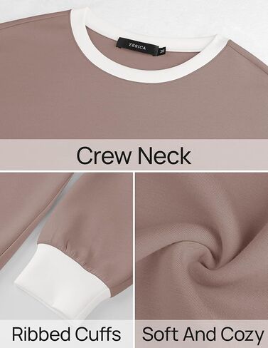 ZESICA Sweatshirts for Women Casual Long Sleeve Crewneck Contrast Color Oversized Pullover Tops 2024 Fall Clothes in Saudi Arabia