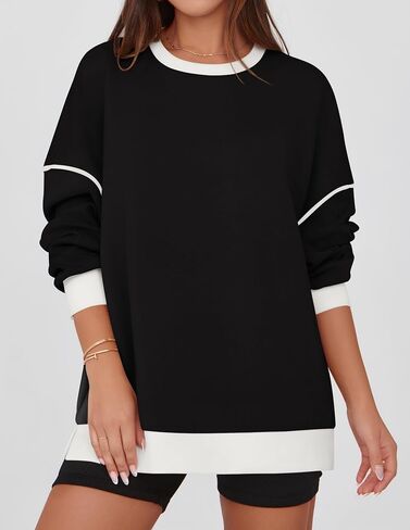 ZESICA Sweatshirts for Women Casual Long Sleeve Crewneck Contrast Color Oversized Pullover Tops 2024 Fall Clothes in Saudi Arabia