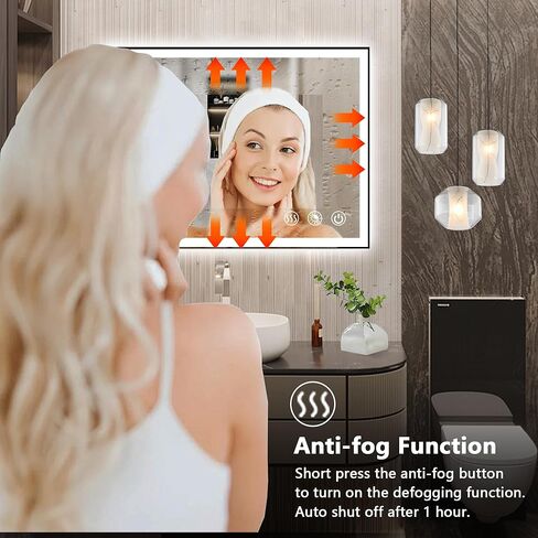 مرآة حمام LED بإطار 40 بوصة × 24 بوصة، مرآة LED بإطار أسود للحمام، مرآة حمام مضادة للضباب مع أضواء، مرآة حمام مضاءة بوظيفة الذاكرة 3 ألوان قابلة للكسر in Kuwait