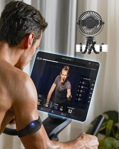 مروحة بمشبك للتمرين على الدراجة/جهاز المشي، مروحة محمولة قابلة للدوران 360 درجة تعمل ببطارية قابلة لإعادة الشحن لآلة تمرين الدراجة الثابتة (وردي) in Saudi Arabia