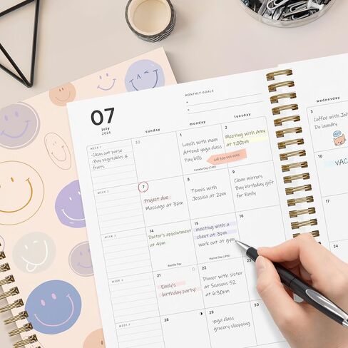 2024-2025 Cherry Small Academic Planner by Bright Day, 8.75" x 7.25" Daily Planner, July 2024 - June 2025, Weekly Agenda Academic Planner 2024-2025, Monthly Tabs, Vertical View, Twin Wire Binding, Pocket Folder in Saudi Arabia