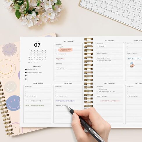 2024-2025 Cherry Small Academic Planner by Bright Day, 8.75" x 7.25" Daily Planner, July 2024 - June 2025, Weekly Agenda Academic Planner 2024-2025, Monthly Tabs, Vertical View, Twin Wire Binding, Pocket Folder in Saudi Arabia