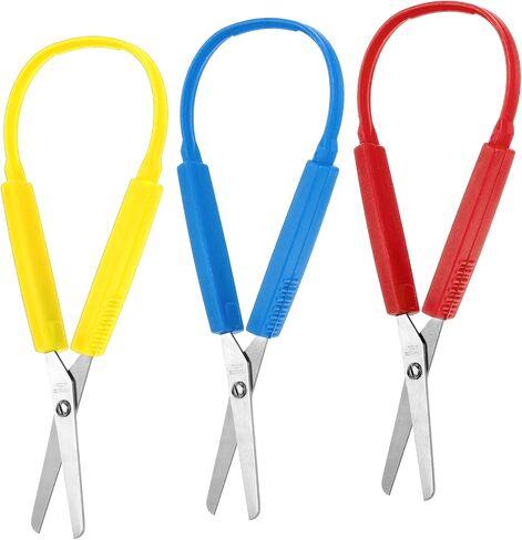 Loop Scissors 3Pcs Adaptive Scissors for Toddlers 5.5 Inch Colorful Training Scissors Spring Loaded Scissors for Kids Special Need Children Back to Schools in Saudi Arabia
