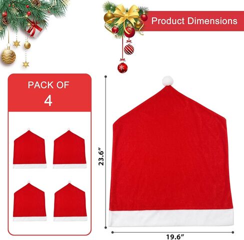 Christmas Chair Covers Set of 4,Red and White Santa Claus Hat Chair Back Covers for Xmas Holiday Festival Indoor Kitchen Bar Counter Stools Decorations Dining Room Table Decor in Saudi Arabia