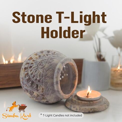 حامل ضوء على شكل حرف T من SimbaKart Stone، تصميم زهور منحوتة يدويًا، حجر الصابون، ديكور المنزل، العلاج العطري، المنتجعات الصحية، الريكي in Saudi Arabia