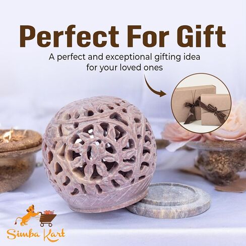 حامل ضوء على شكل حرف T من SimbaKart Stone، تصميم زهور منحوتة يدويًا، حجر الصابون، ديكور المنزل، العلاج العطري، المنتجعات الصحية، الريكي in Saudi Arabia