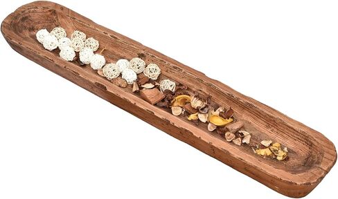 Rustic Hand Carved Decorative Wood Dough Bowl, Approx 30-Inch Large Bread-Shaped Centerpiece, Long Wooden Bowl for Home Decor in Kuwait