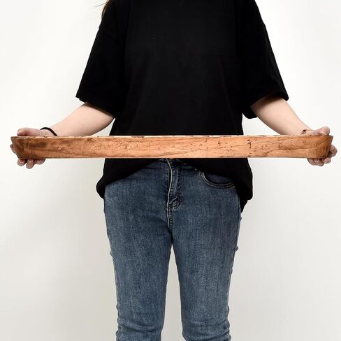 Rustic Hand Carved Decorative Wood Dough Bowl, Approx 30-Inch Large Bread-Shaped Centerpiece, Long Wooden Bowl for Home Decor in Kuwait