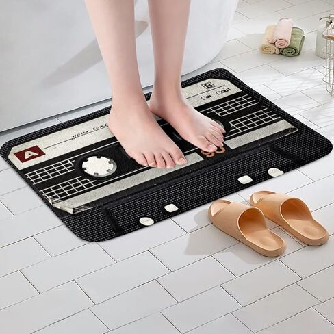 jejeloiu الرجعية شريط كاسيت سجاد الحمام الأسود الموسيقى كاسيت حمام الحصير للحمام للأطفال خمر الموسيقى الشريط سجاد Btah للاستحمام حوض الاستحمام موضوع الموسيقى اكسسوارات الحمام 20 "× 32" in Kuwait