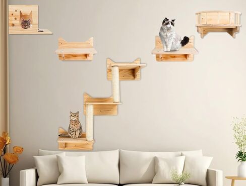 Cat Shelves for Wall, Cat Climbing Shelves Wall Mounted Cat Furniture Set, Cat Wall Shelf with 1 Cat Wall House, 1 Bridge Ladder, 3 Cat Scratching Post and 5 Steps in Saudi Arabia