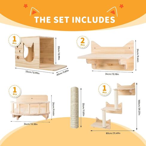 Cat Shelves for Wall, Cat Climbing Shelves Wall Mounted Cat Furniture Set, Cat Wall Shelf with 1 Cat Wall House, 1 Bridge Ladder, 3 Cat Scratching Post and 5 Steps in Saudi Arabia
